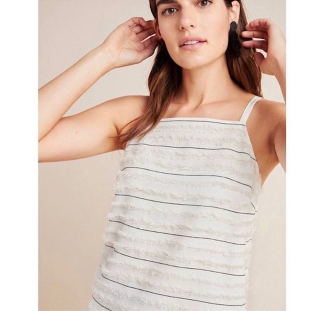 ANTHROPOLOGIE | MAEVE Quinn Ivory & Navy Textured Striped Top Women’s Size 10